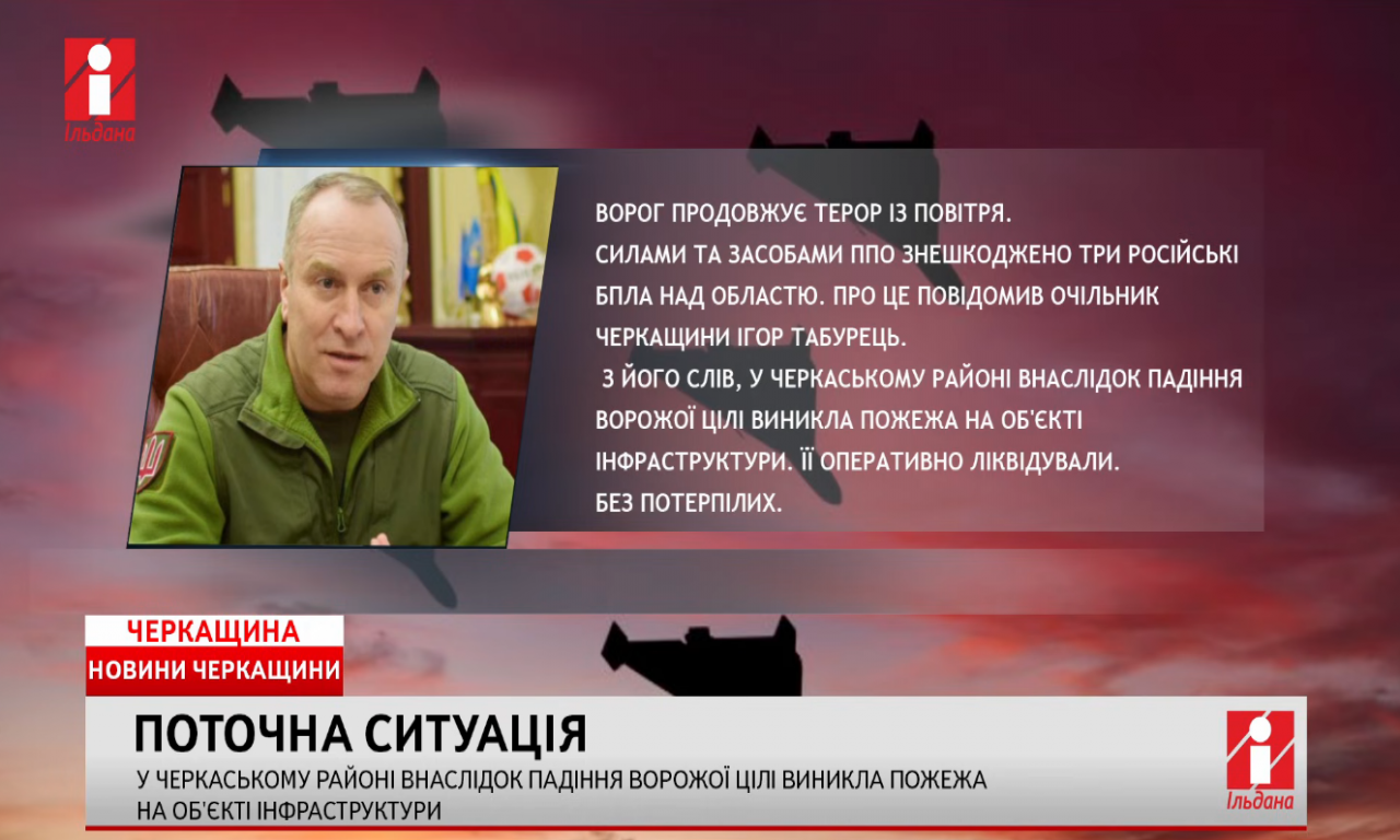 Через падіння дрона у Черкаському районі виникла пожежа на об'єкті інфраструктури (ВІДЕО)